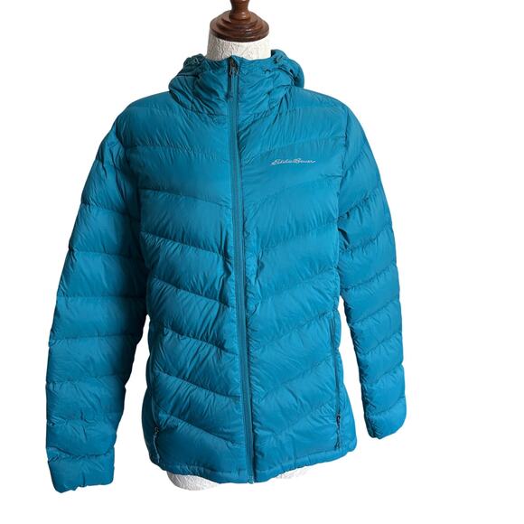 Eddie Bauer Teal Down Hooded Puffer Jacket Women’s Large 80/20 Packable Gorpcore - Picture 1 of 13